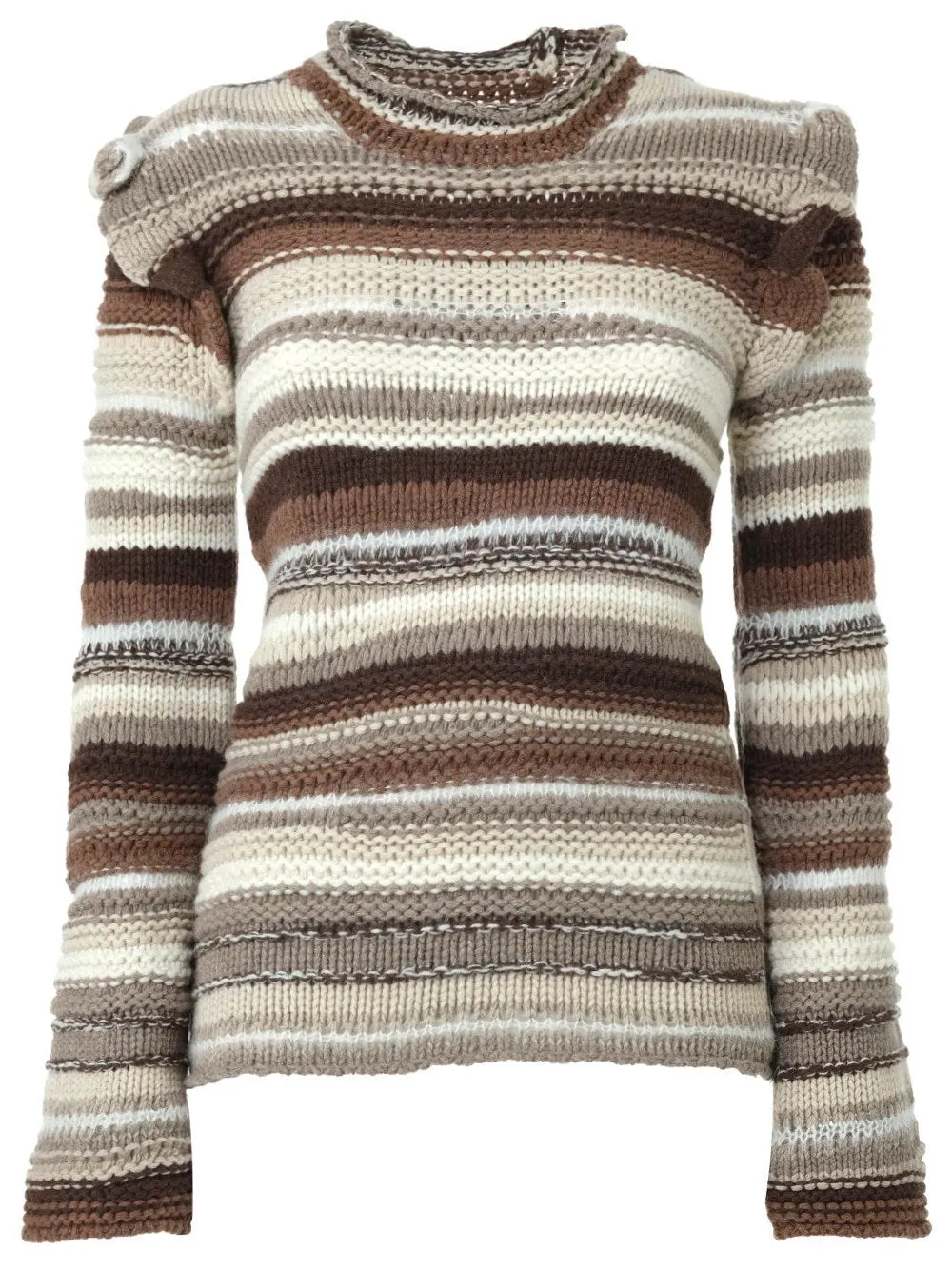 Chlo Ruffled Detailed Striped Knit Jumper