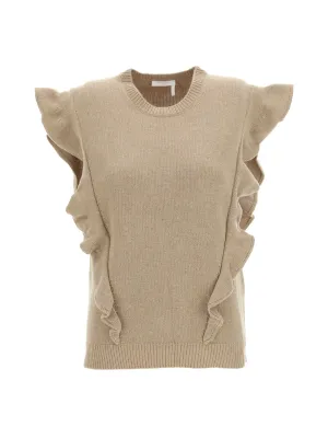 Chlo Ruffled Ribbed Knit Jumper