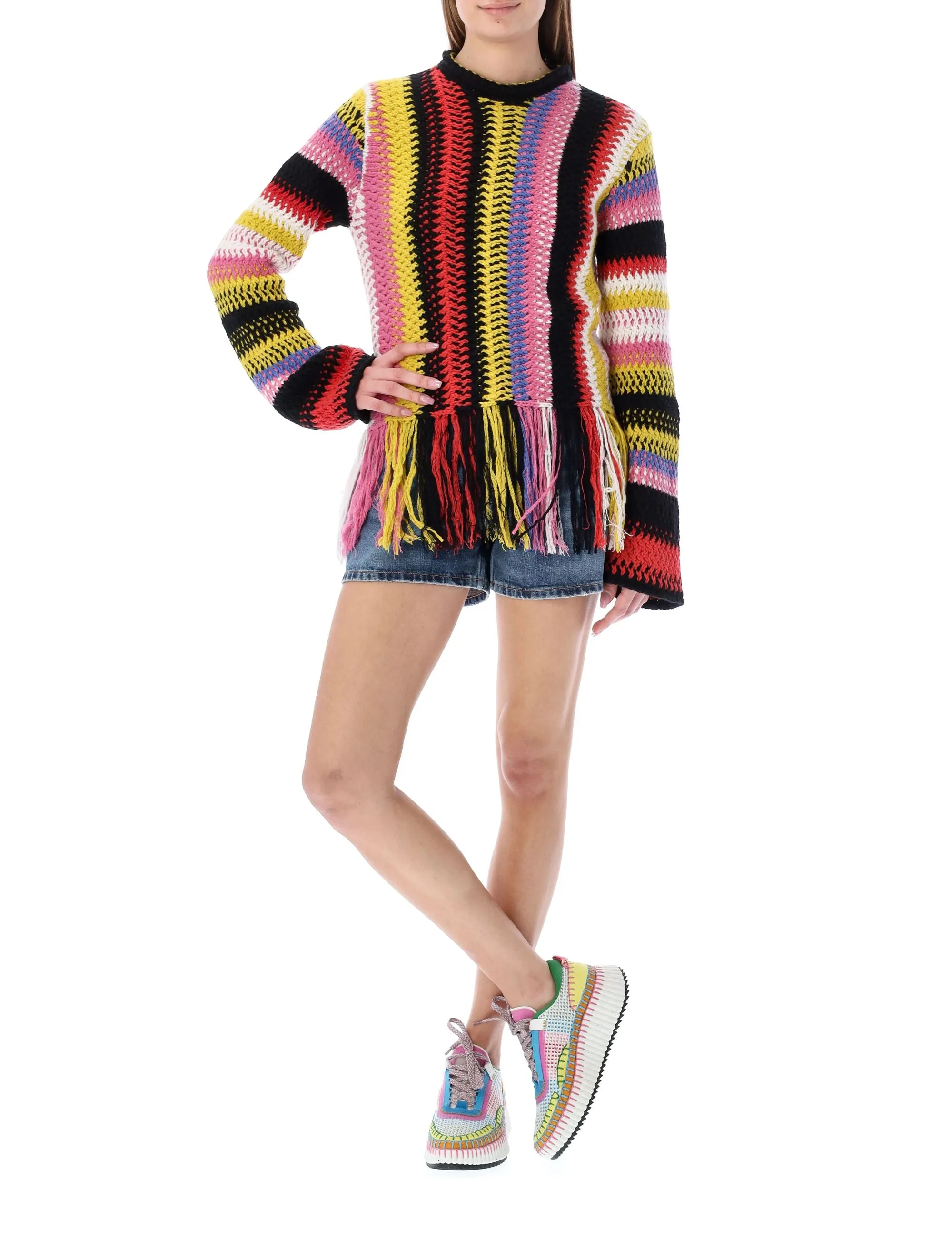 Chlo Striped Tassel Detailed Knit Jumper
