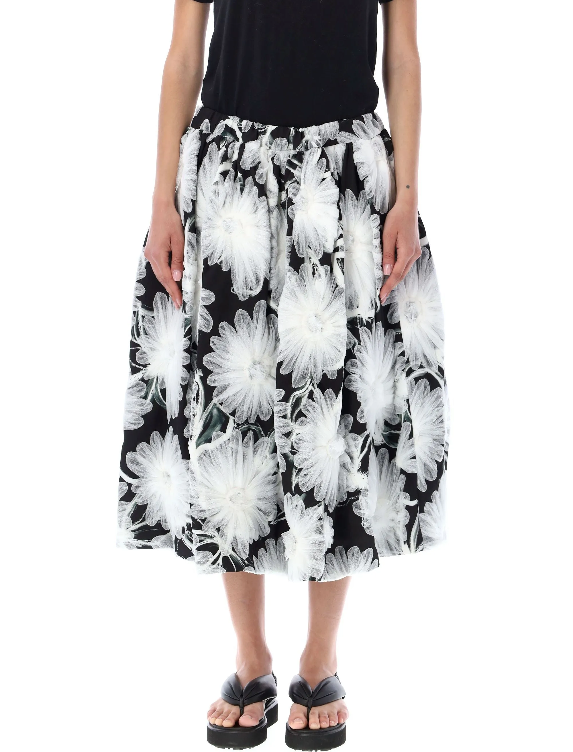 Comme des Garons All-Over Mesh Flower Midi Skirt