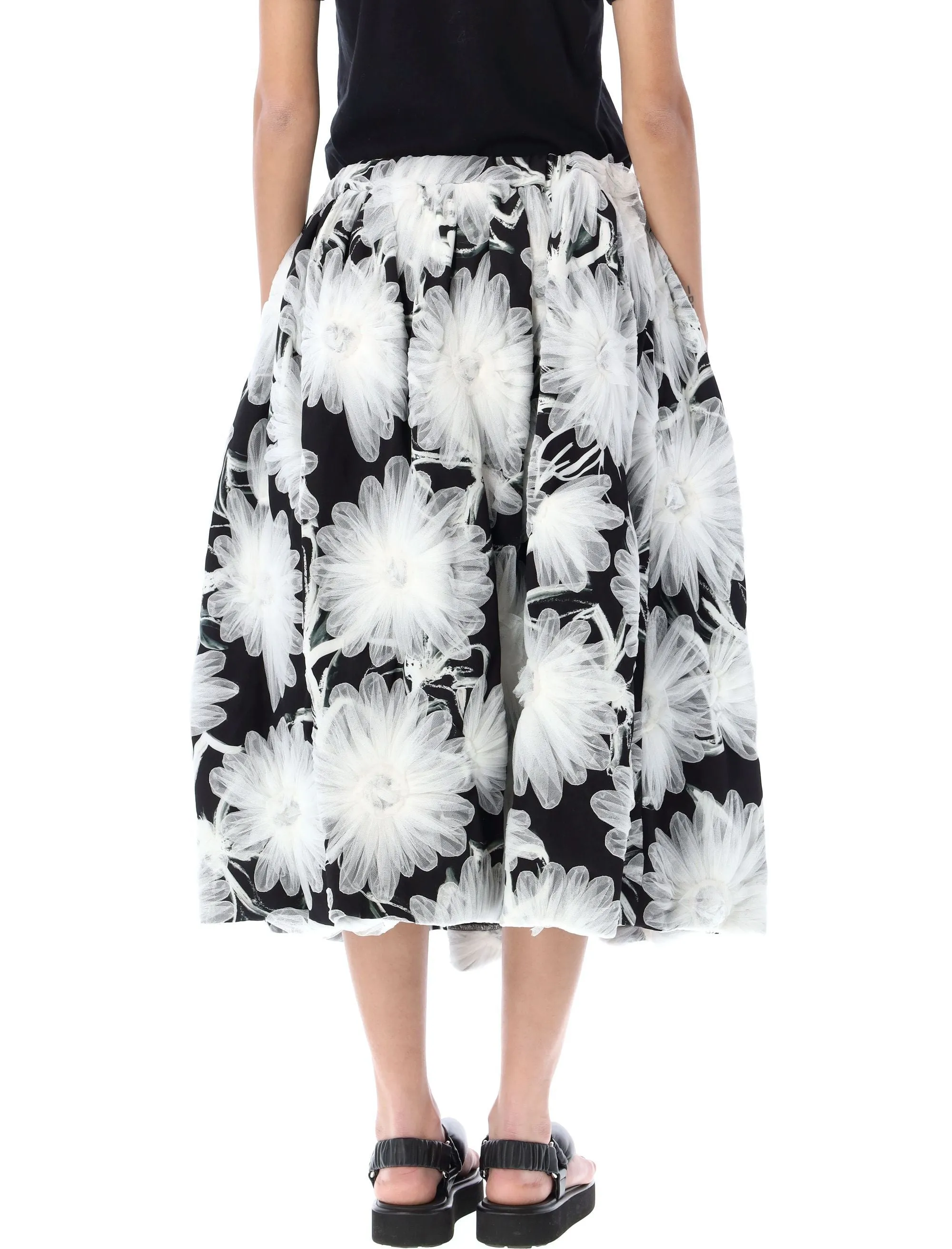 Comme des Garons All-Over Mesh Flower Midi Skirt