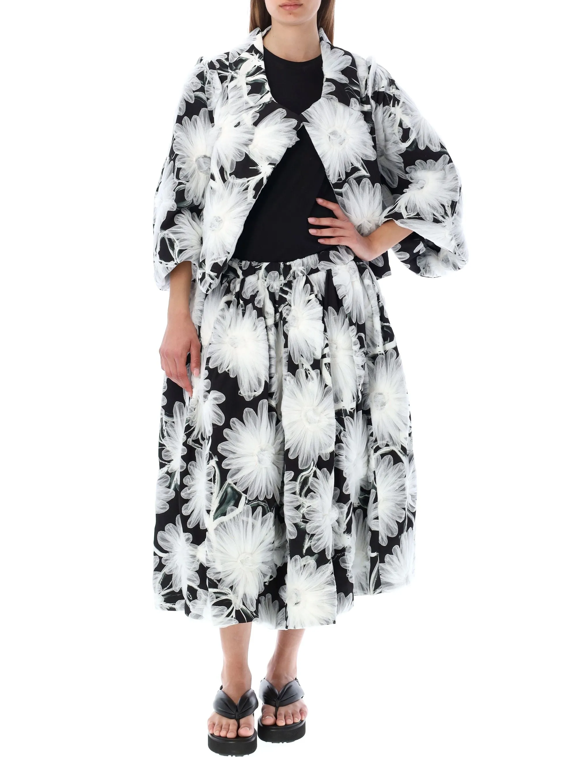 Comme des Garons All-Over Mesh Flower Midi Skirt