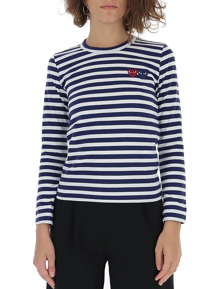 Comme des Garons Play Striped Logo Print Top