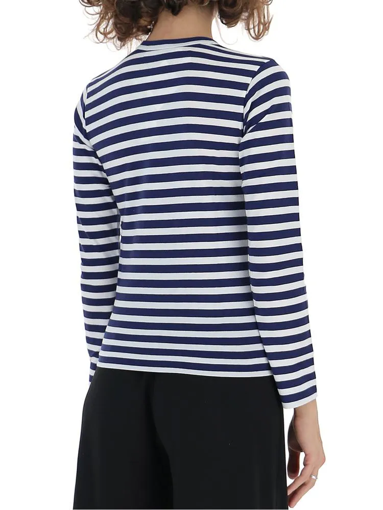 Comme des Garons Play Striped Logo Print Top