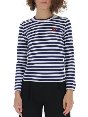 Comme des Garons Play Striped Logo Print Top