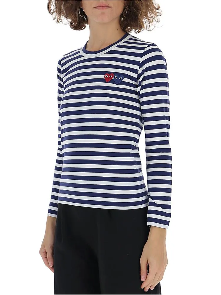 Comme des Garons Play Striped Logo Print Top