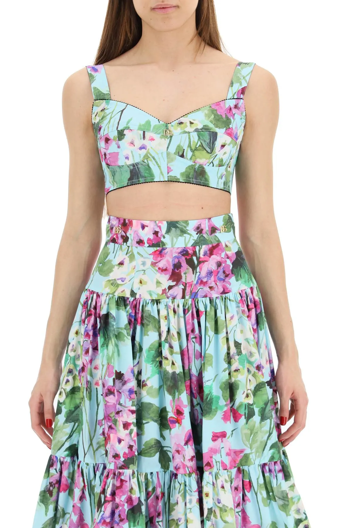 Dolce & Gabbana Bluebell-Print Poplin Corset Top