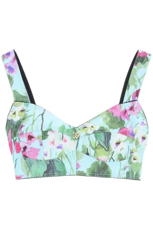 Dolce & Gabbana Bluebell-Print Poplin Corset Top