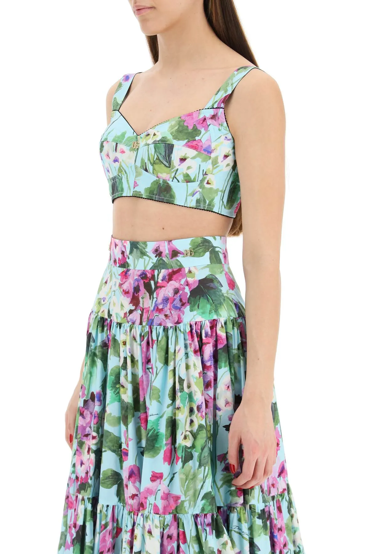 Dolce & Gabbana Bluebell-Print Poplin Corset Top