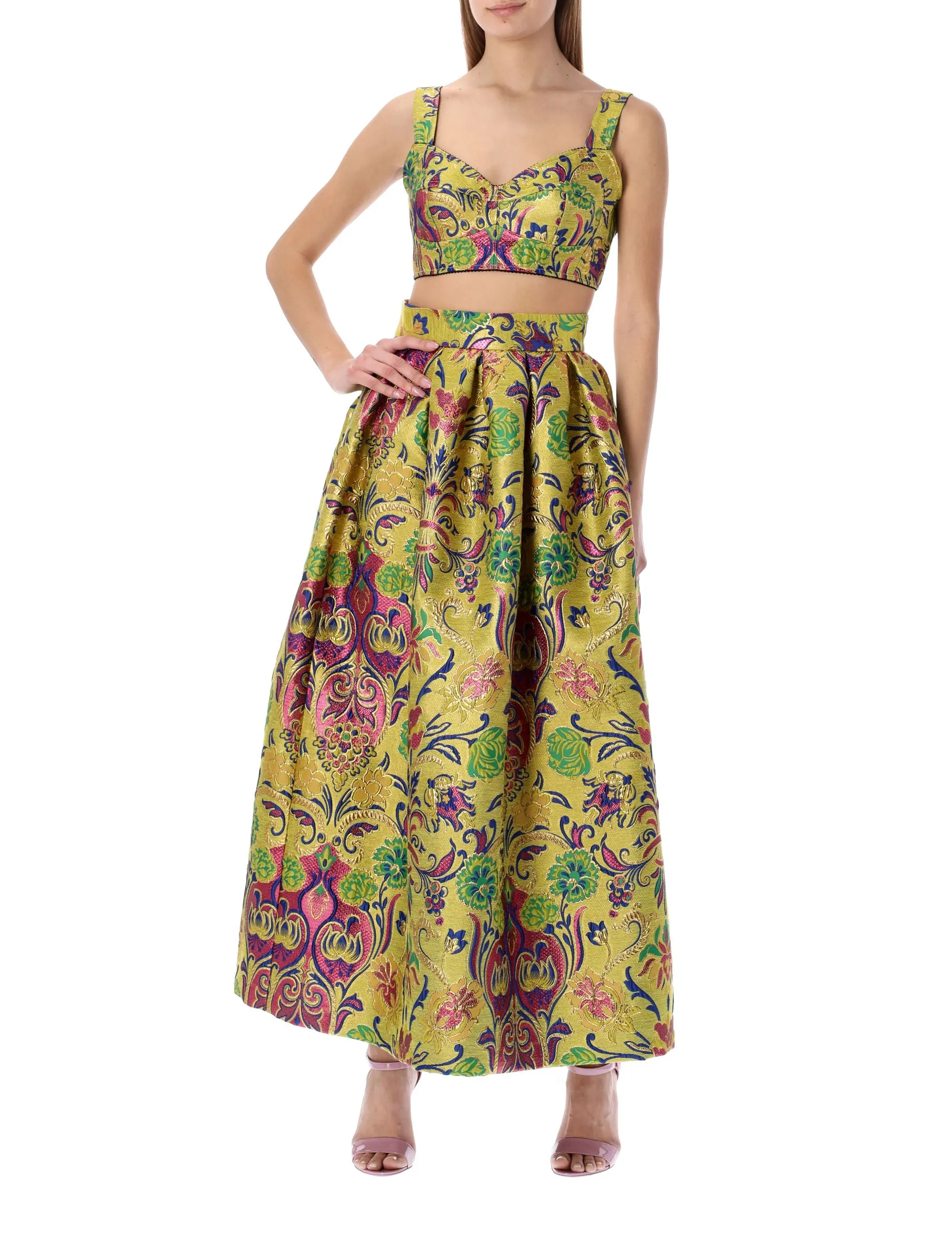 Dolce & Gabbana Floral Lurex Jacquard Pencil Skirt