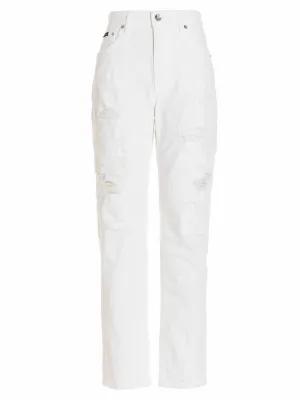 Dolce & Gabbana Logo Patch Distressed Effect Jeans