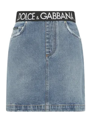 Dolce & Gabbana Logo Waistband Short Denim Skirt