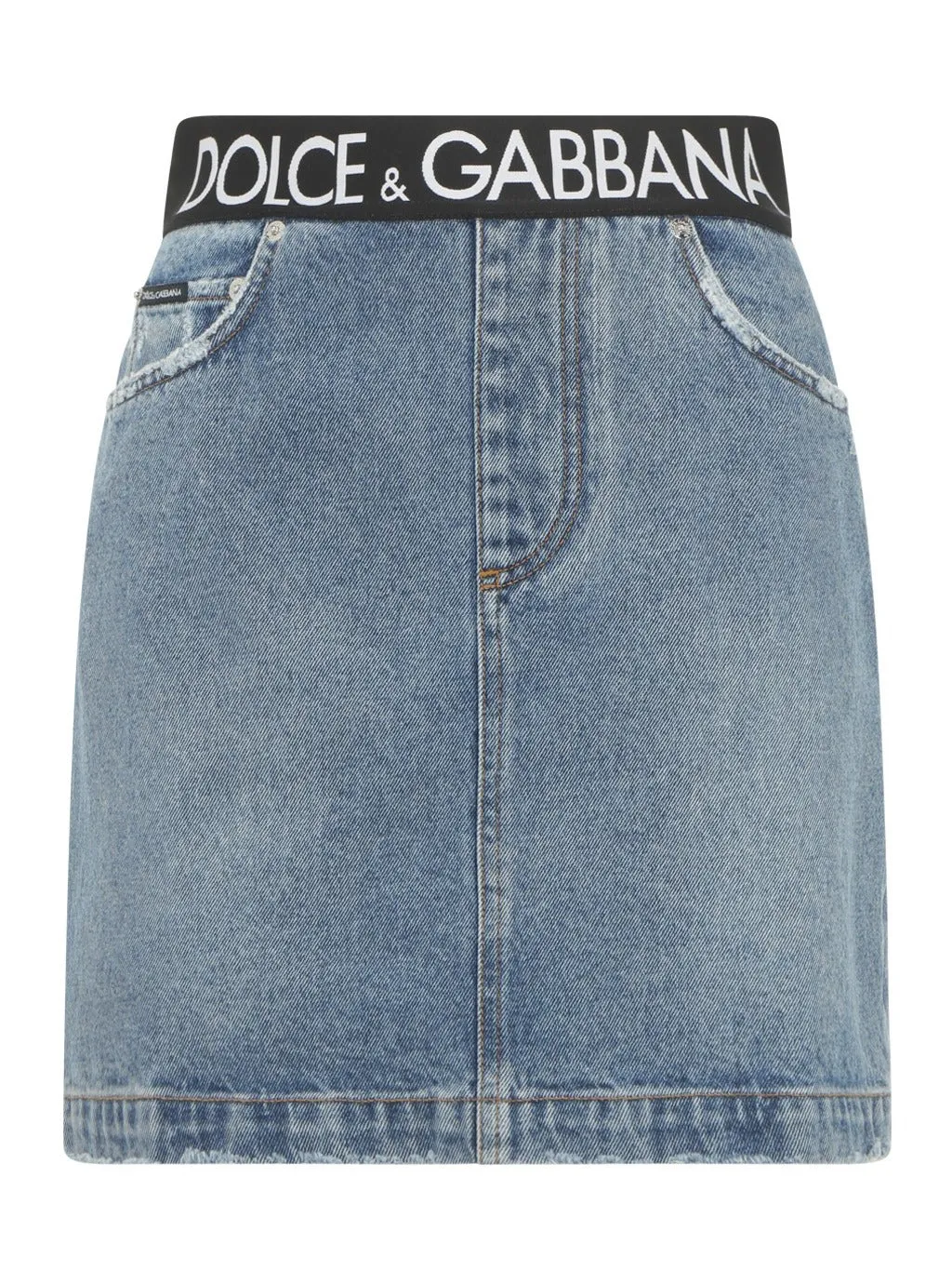 Dolce & Gabbana Logo Waistband Short Denim Skirt