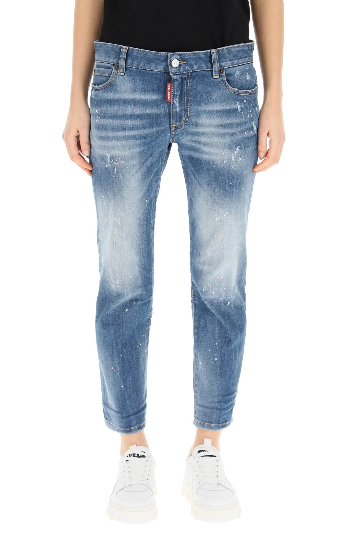 Dsquared2 Paint Splatter Effect Cropped Jeans