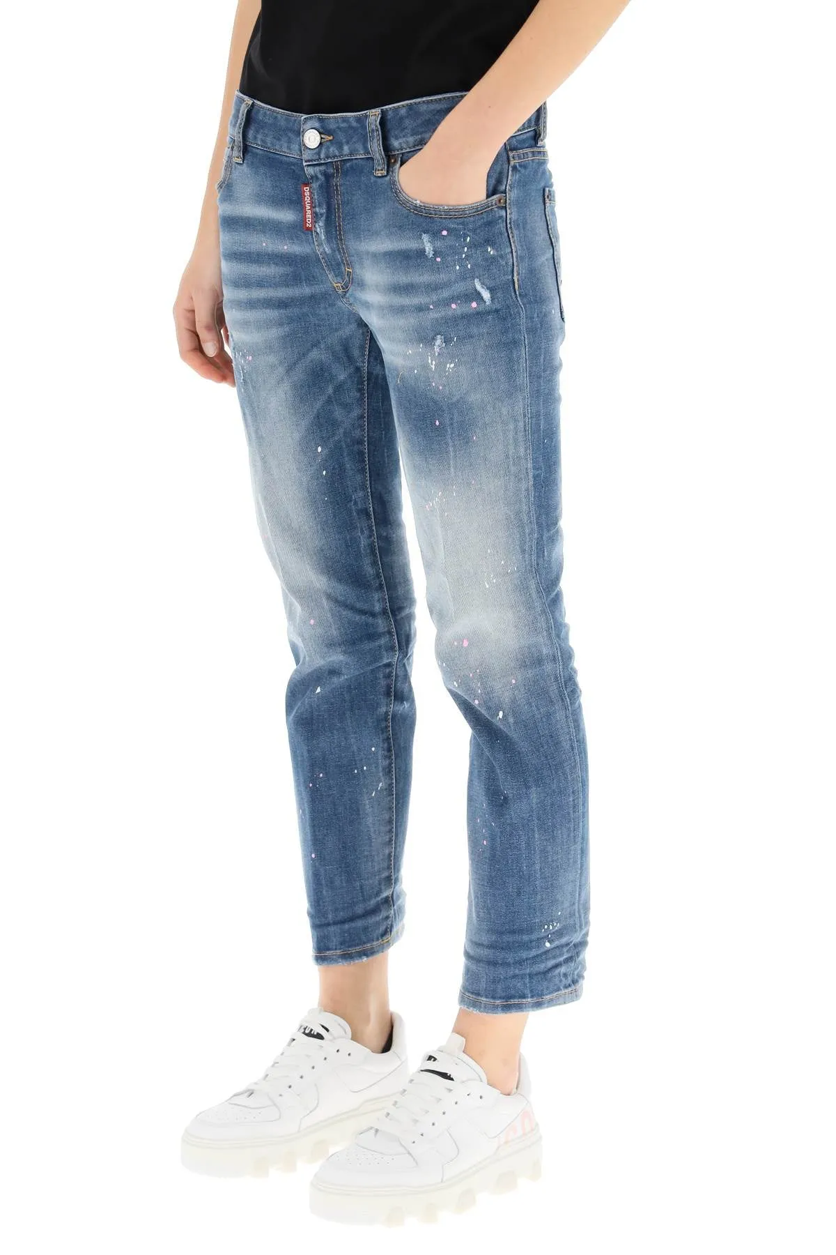 Dsquared2 Paint Splatter Effect Cropped Jeans