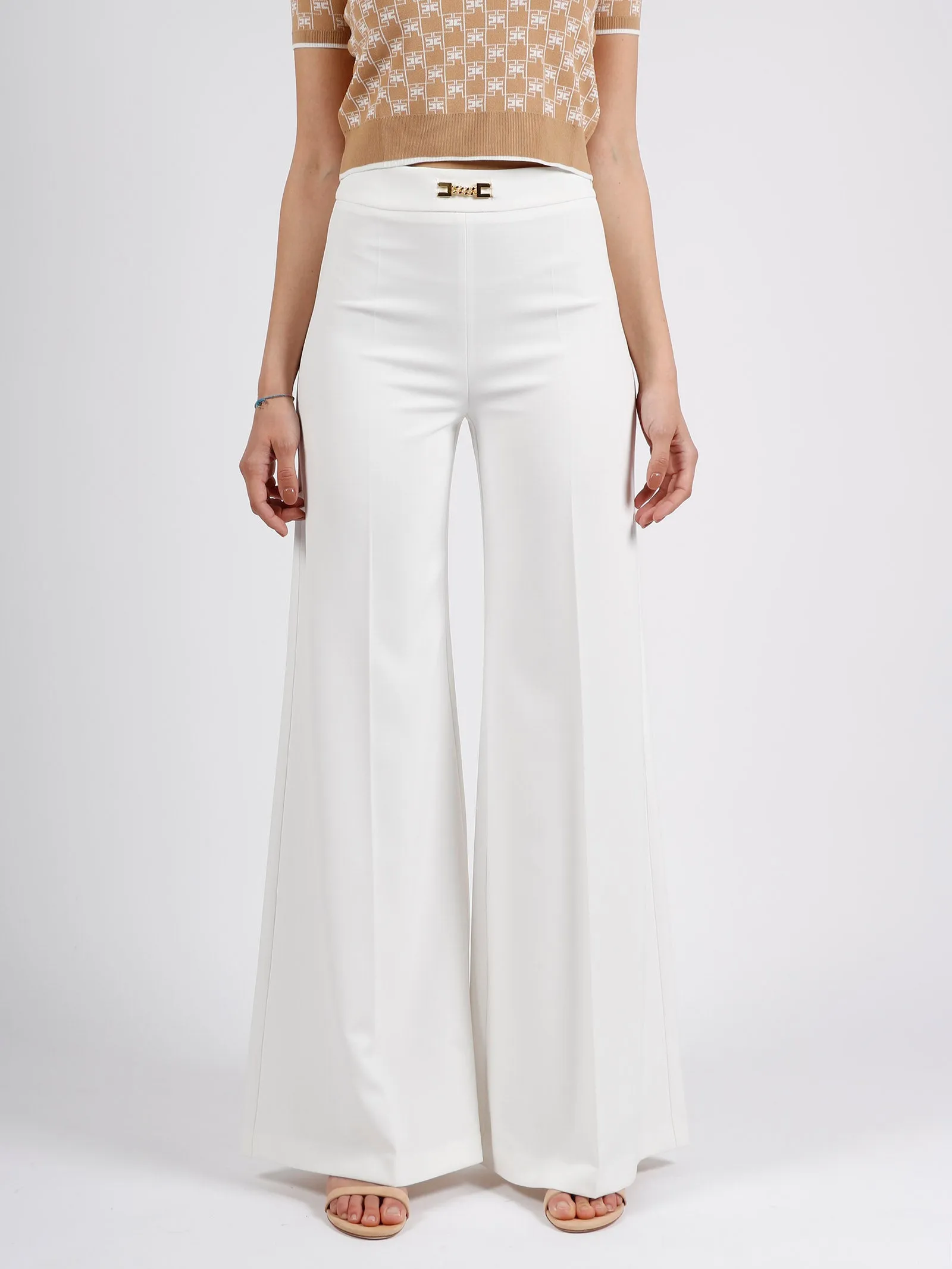 Elisabetta Franchi Chain-Link Detailed Wide Leg Trousers