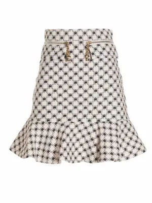 Elisabetta Franchi Logo Printed Flounce Mini Skirt