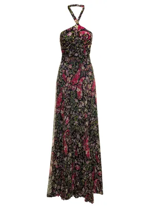 Etro Allover Floral Print Halterneck Maxi Dress