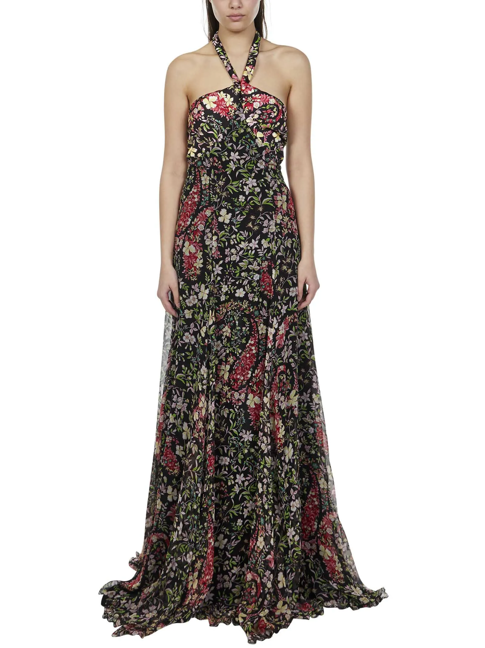 Etro Allover Floral Print Halterneck Maxi Dress