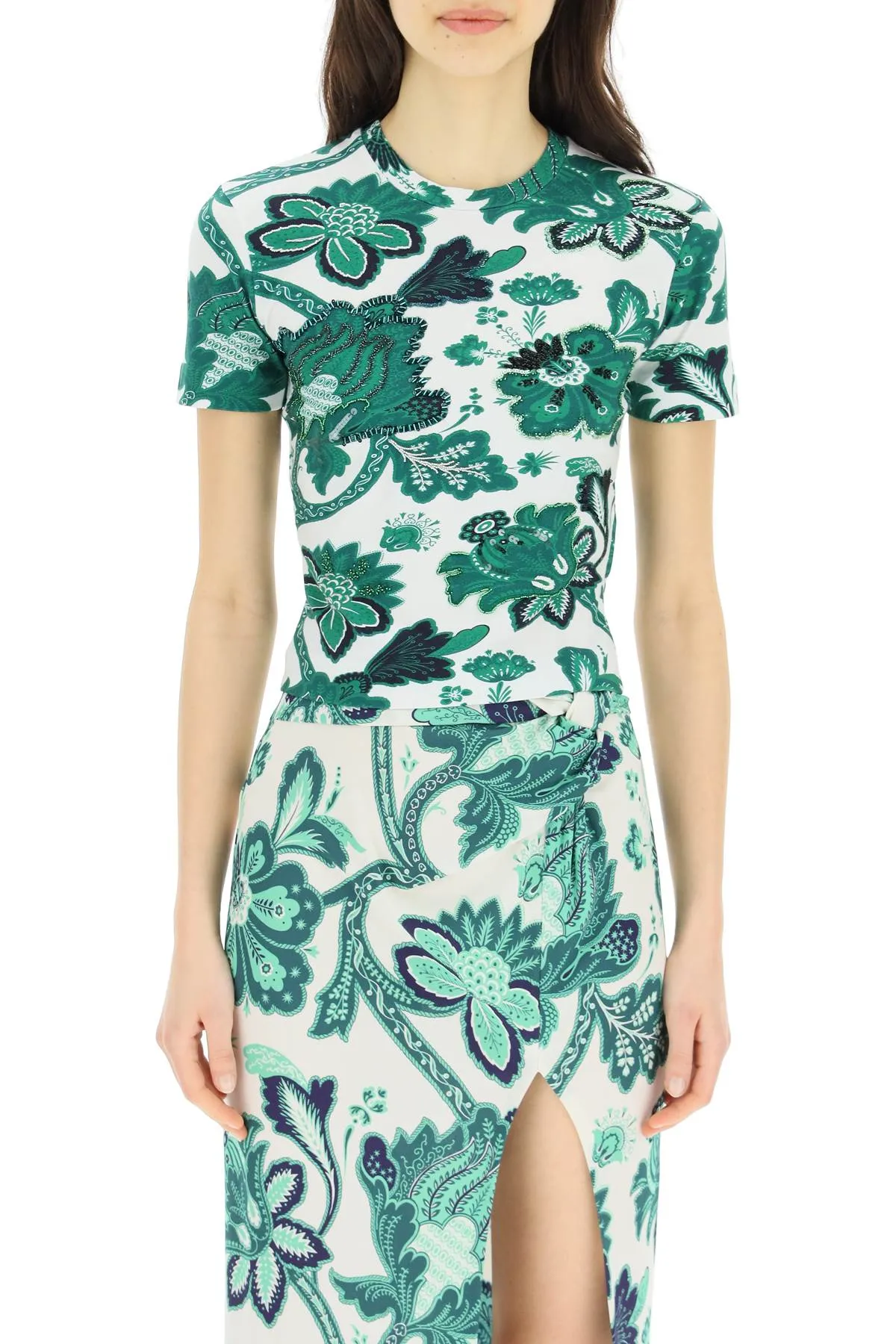 Etro Floral Printed Cropped T-Shirt