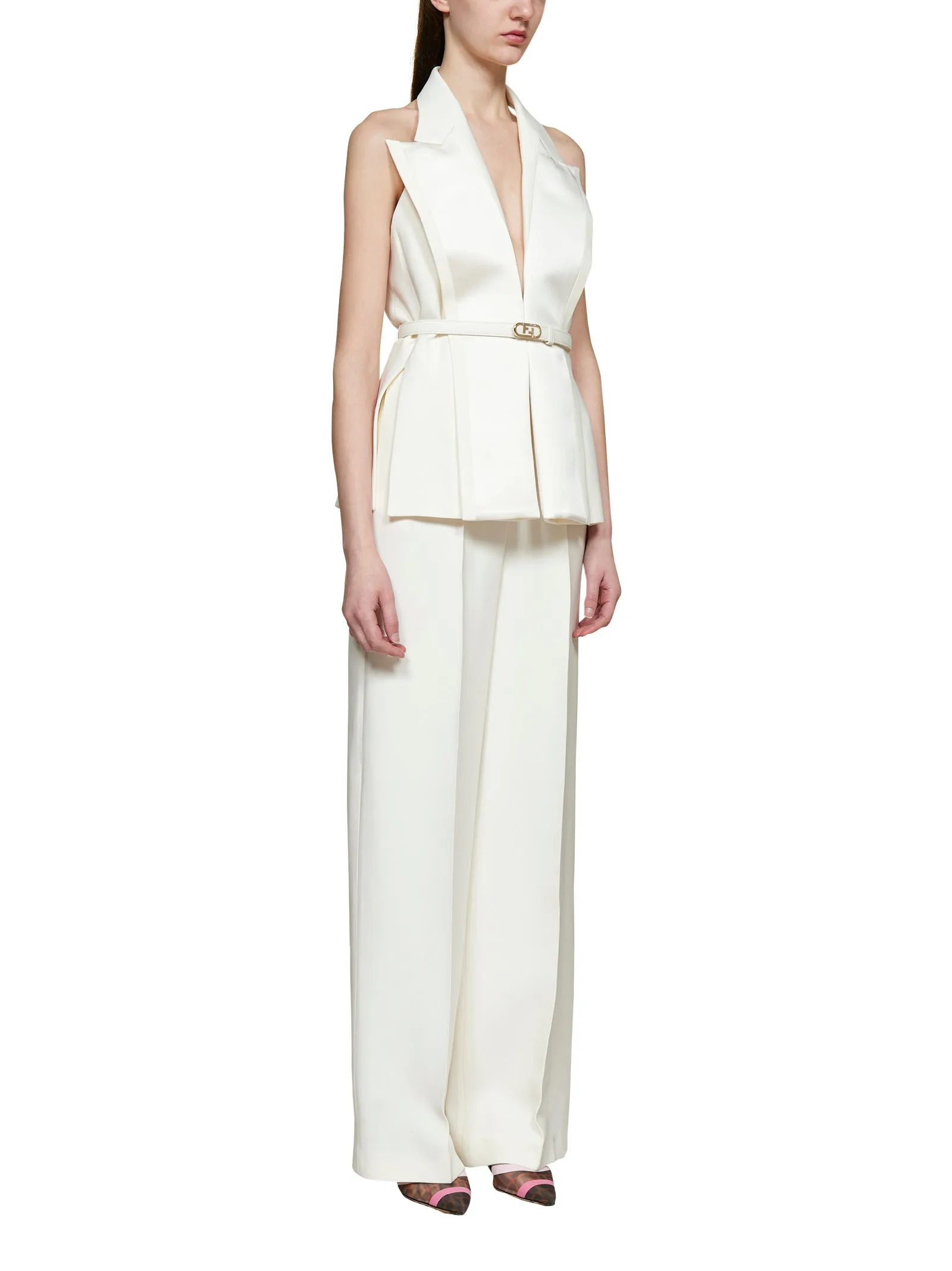 Fendi Logo-Buckle V-Neck Halterneck Top