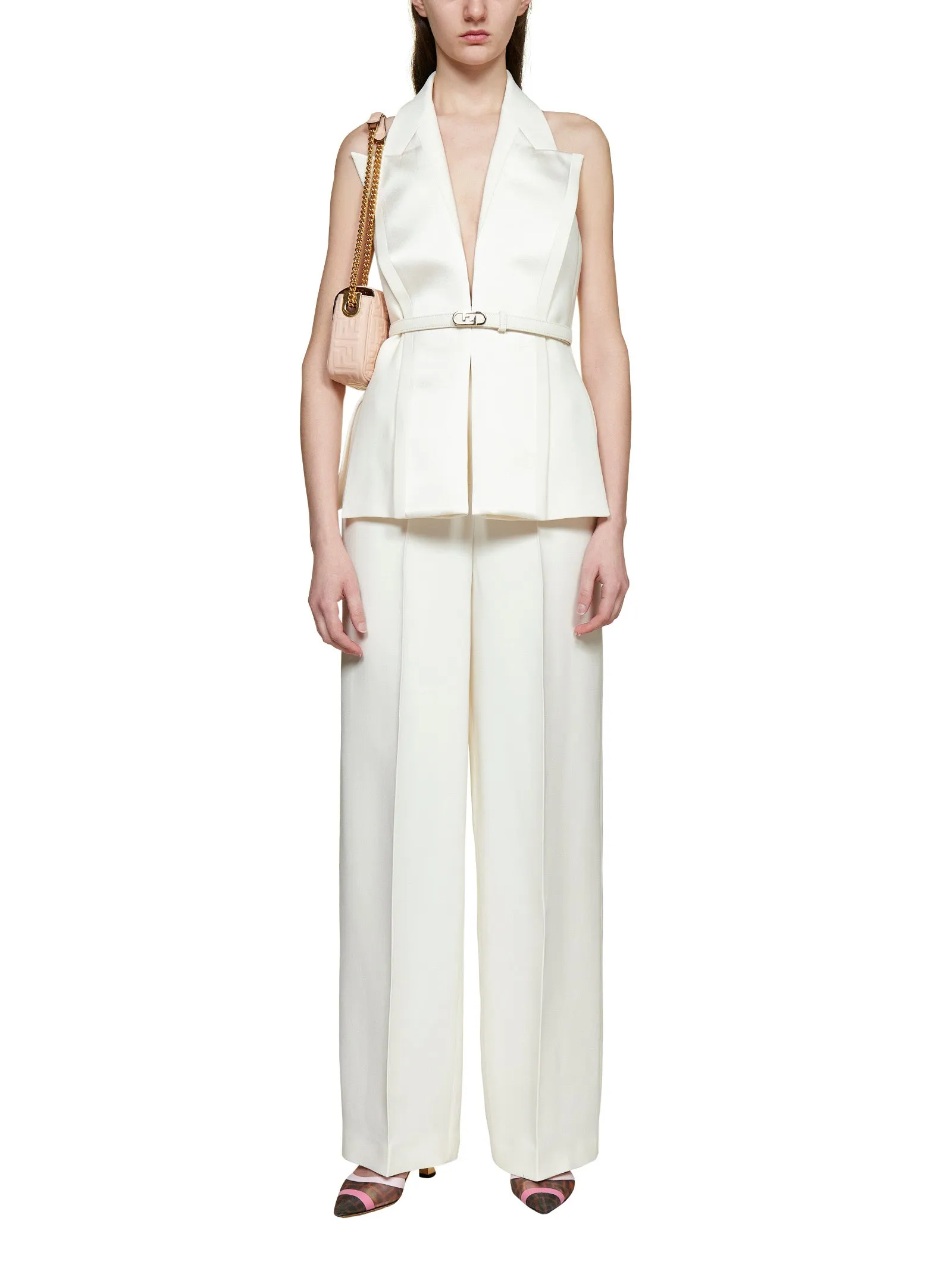 Fendi Logo-Buckle V-Neck Halterneck Top