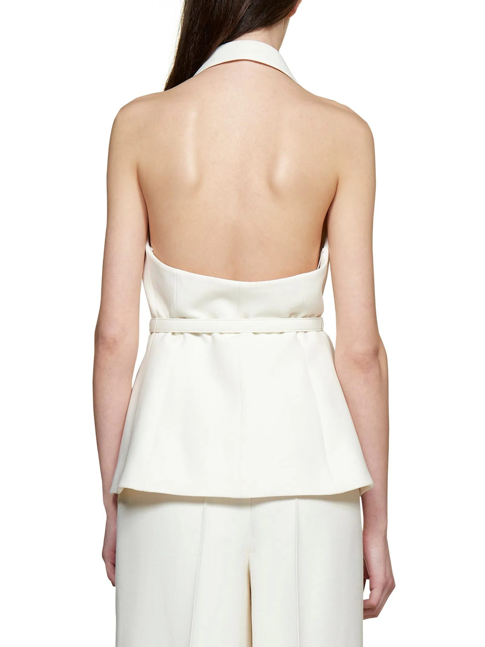 Fendi Logo-Buckle V-Neck Halterneck Top