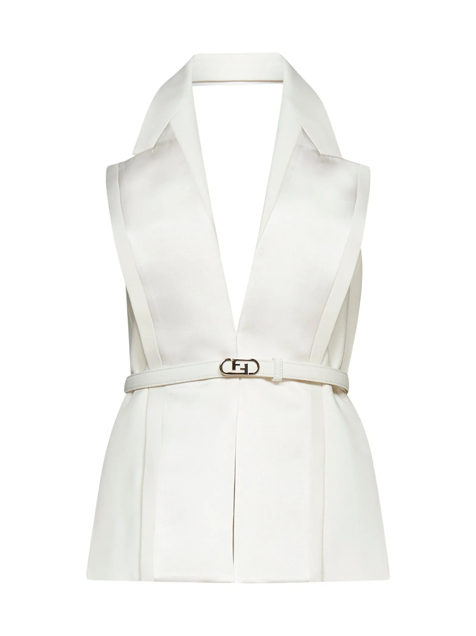 Fendi Logo-Buckle V-Neck Halterneck Top