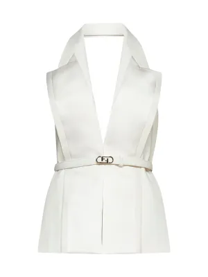 Fendi Logo-Buckle V-Neck Halterneck Top