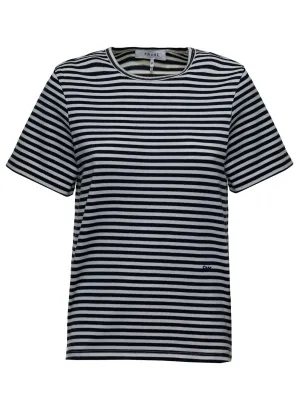 Frame Logo Embroidered Striped Crewneck T-Shirt
