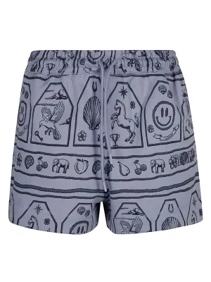 Ganni Elasticated-Waist Printed Shorts