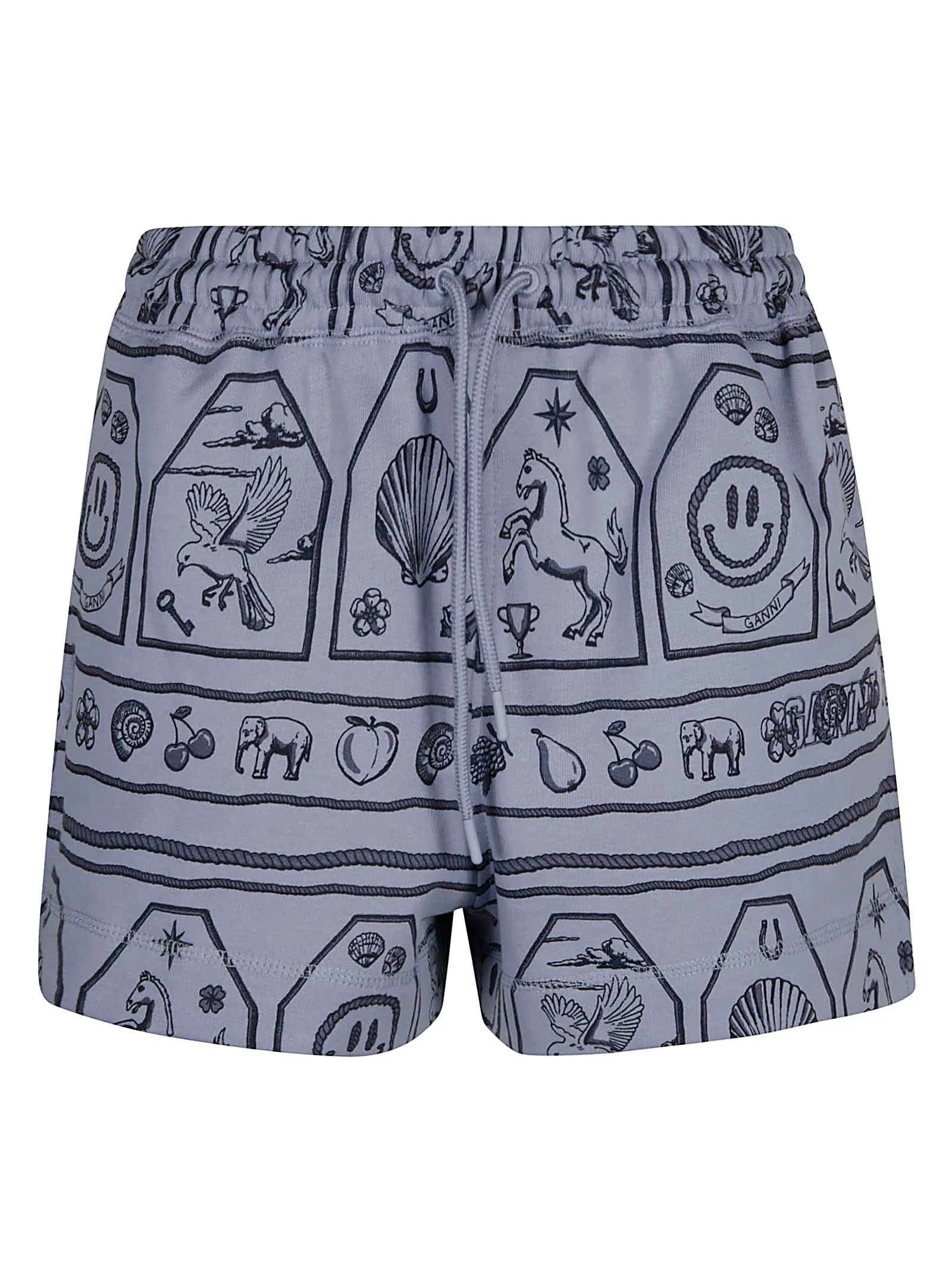 Ganni Elasticated-Waist Printed Shorts