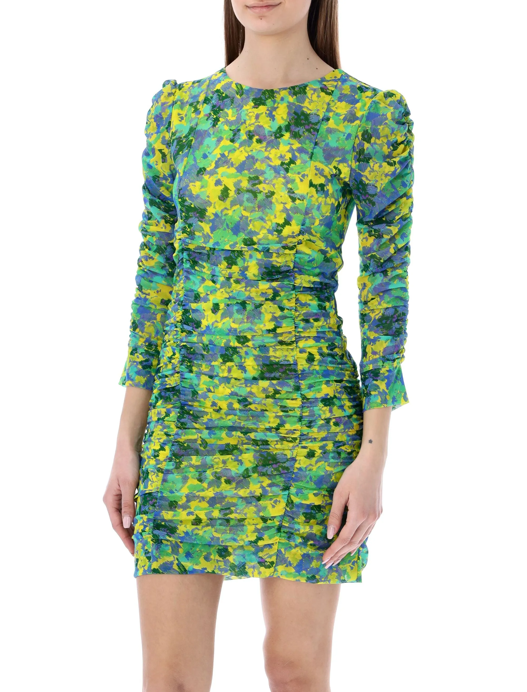 Ganni Floral Printed Ruched Midi Dress