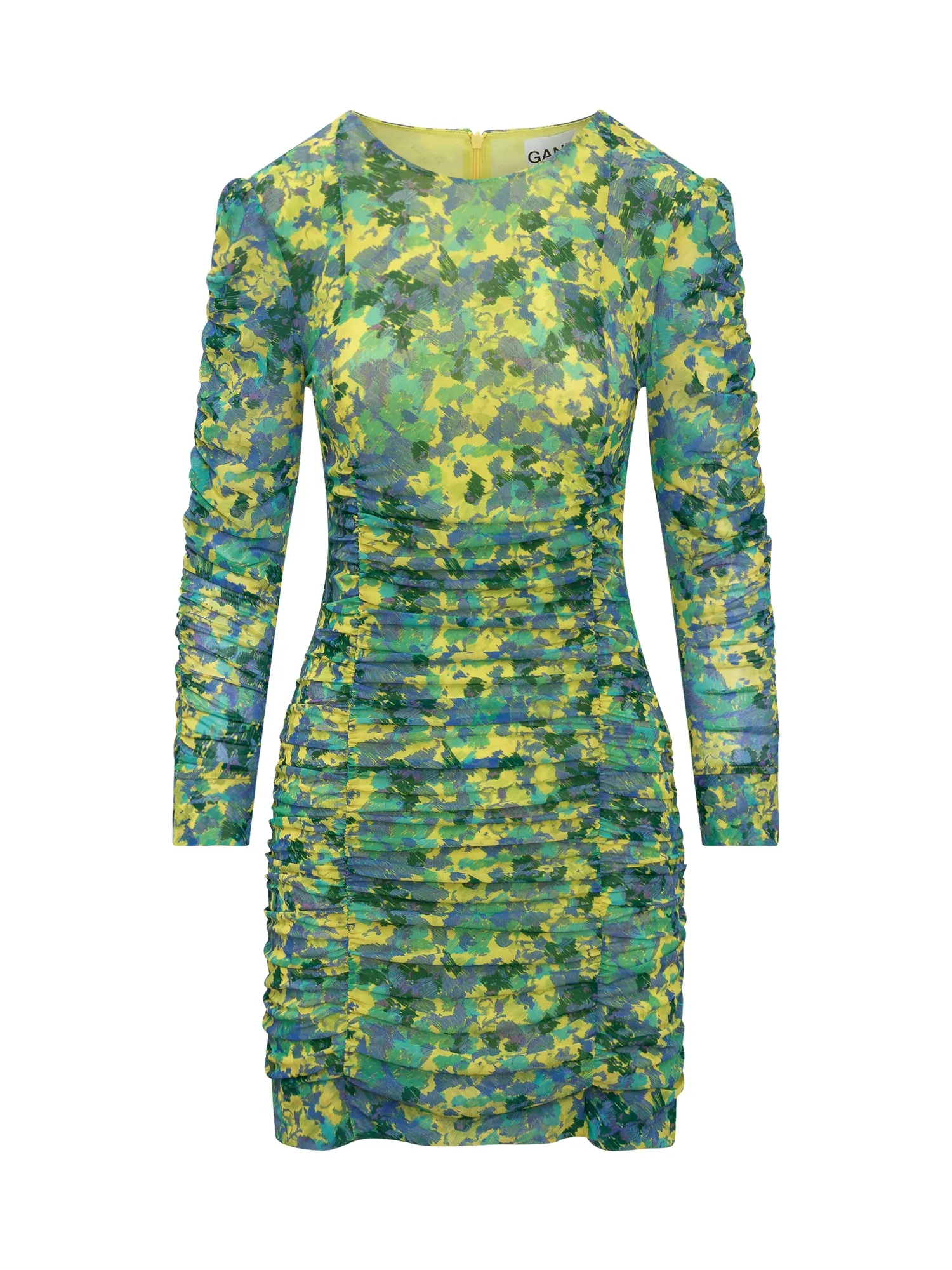 Ganni Floral Printed Ruched Midi Dress
