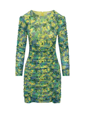Ganni Floral Printed Ruched Midi Dress