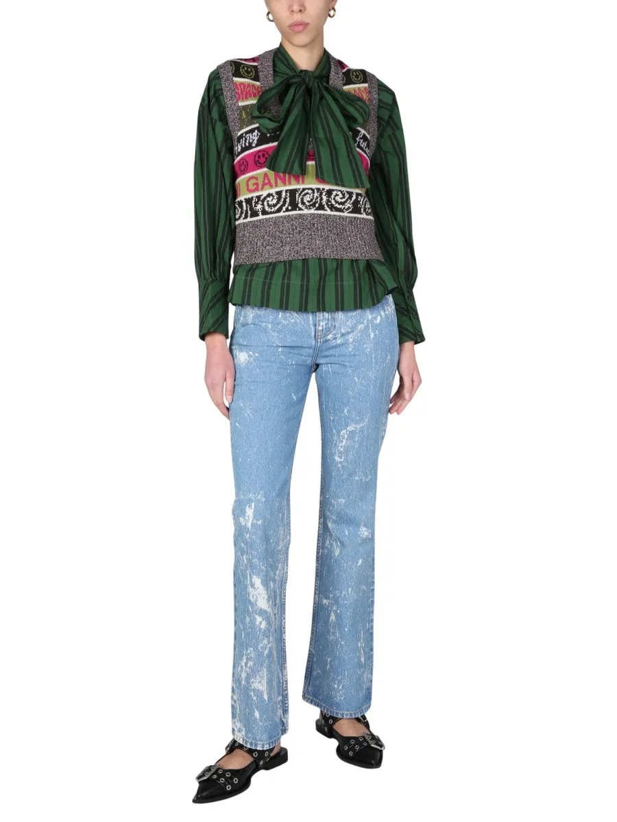 Ganni V-Neck Intarsia Knit Vest