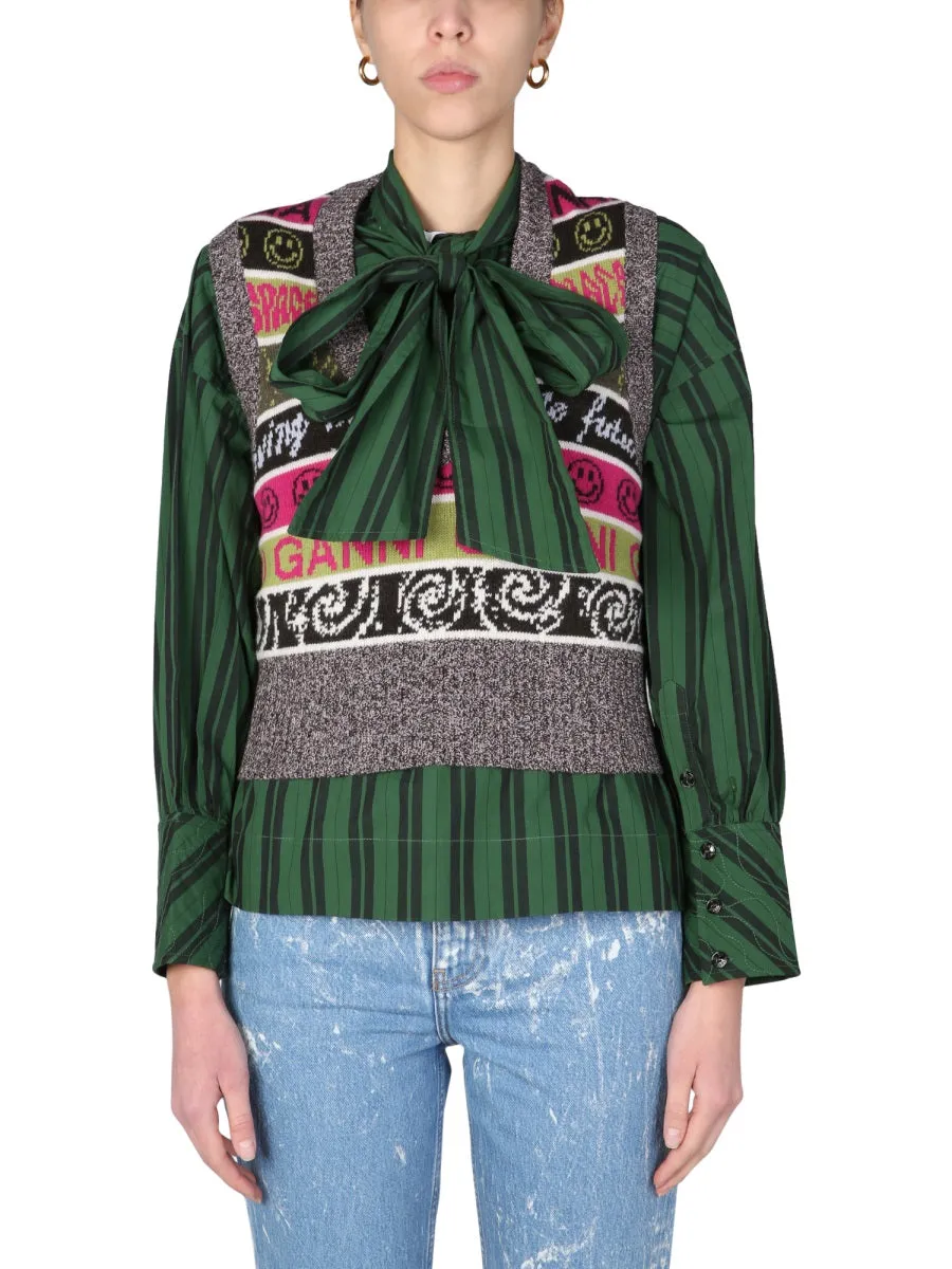 Ganni V-Neck Intarsia Knit Vest