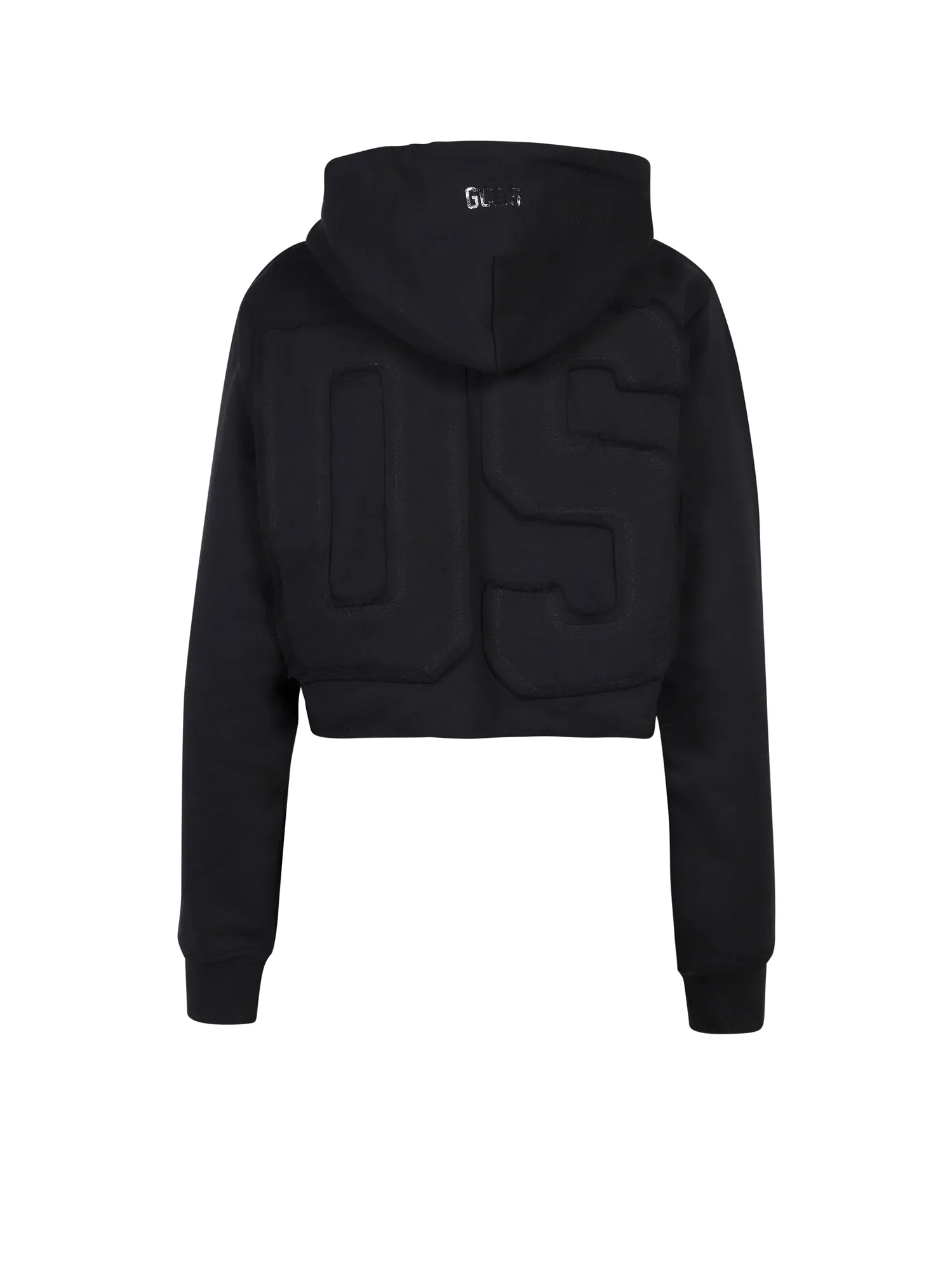 GCDS Frayed-Cut Logo Lettering Cropped Hoodie