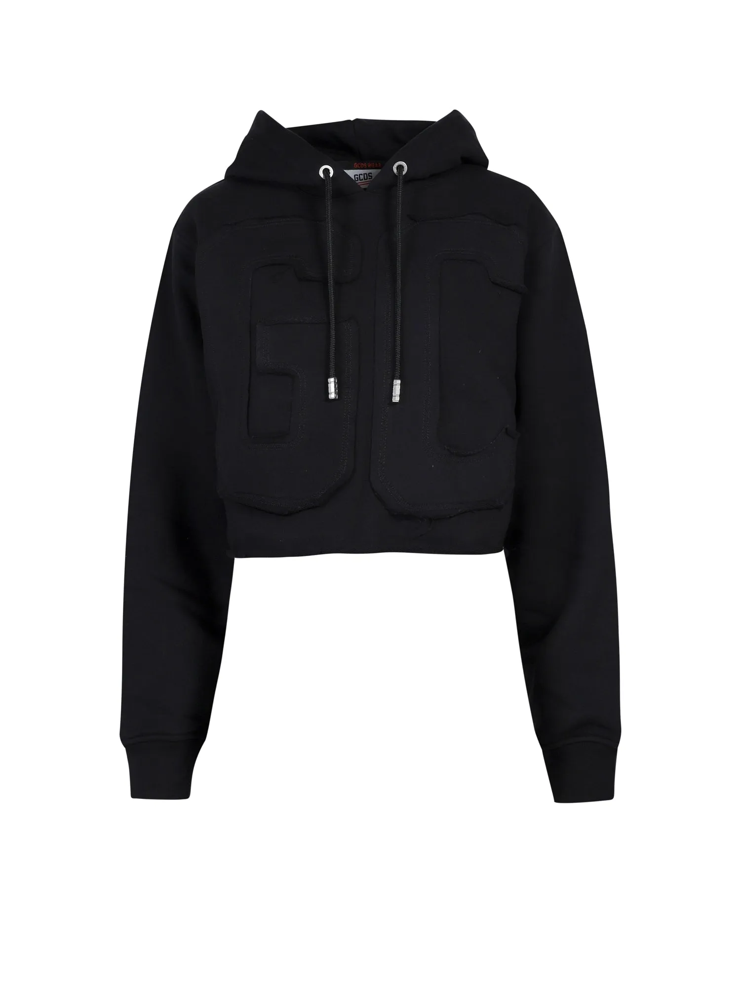 GCDS Frayed-Cut Logo Lettering Cropped Hoodie