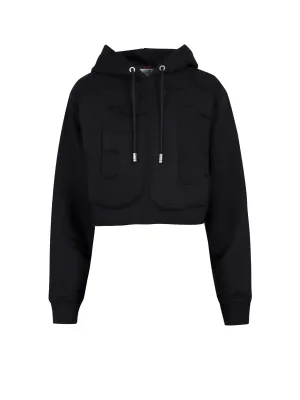 GCDS Frayed-Cut Logo Lettering Cropped Hoodie