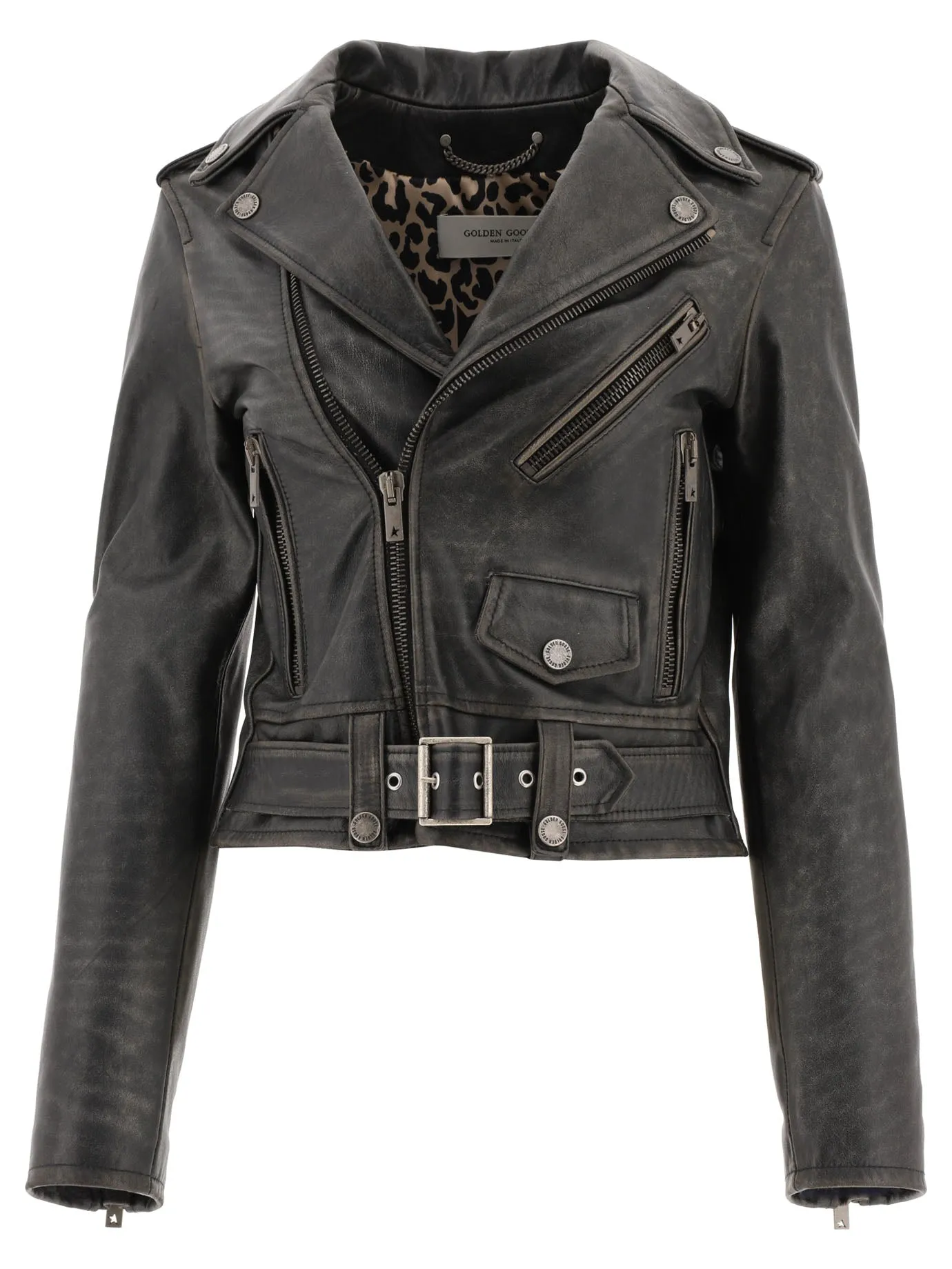 Golden Goose Deluxe Brand Cracked Effect Leather Biker Jacket