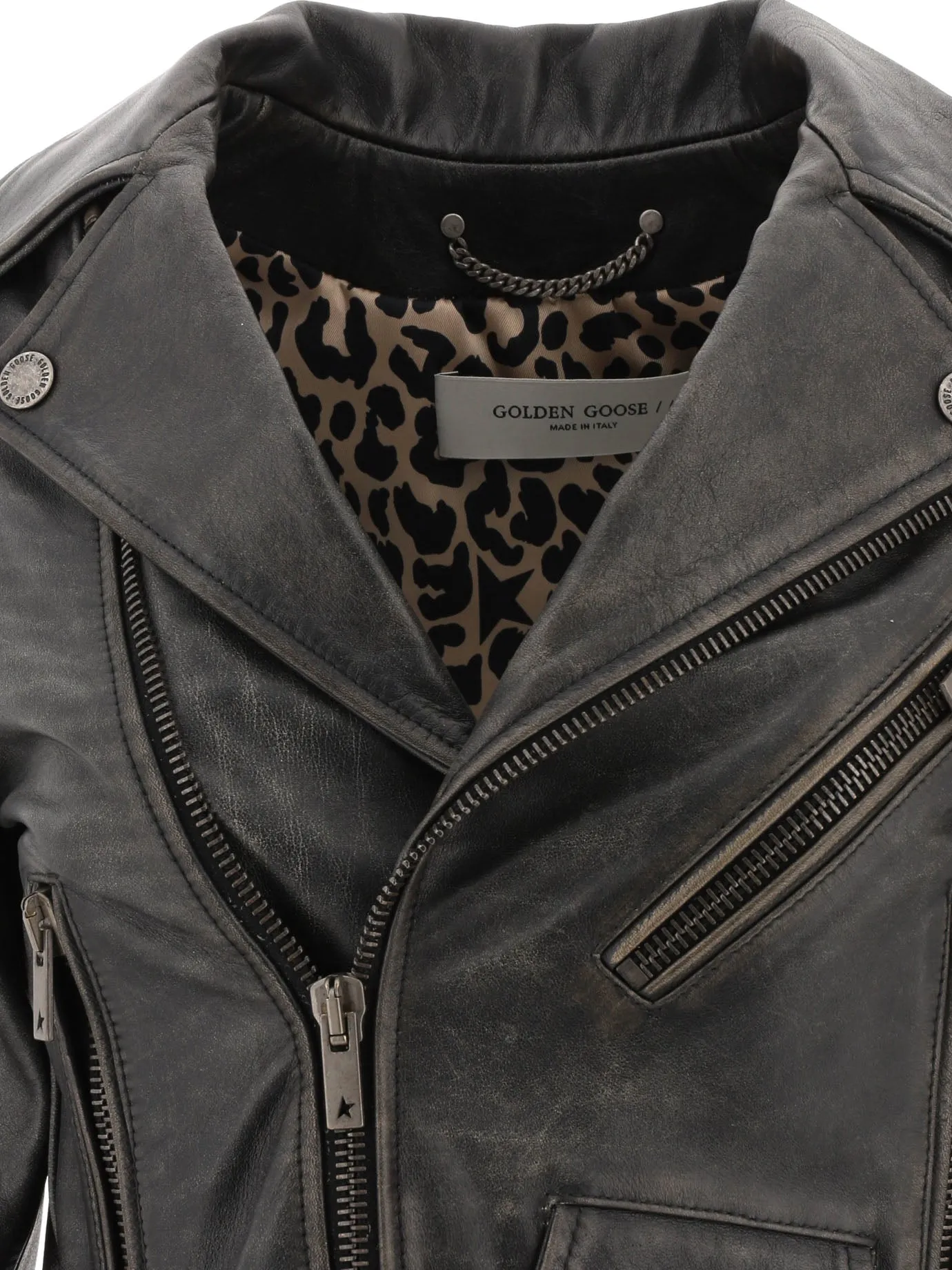 Golden Goose Deluxe Brand Cracked Effect Leather Biker Jacket