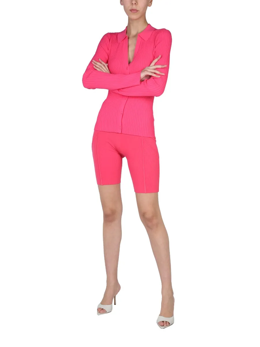 Helmut Lang Polo Long-Sleeved Ribbed-Knit Cardigan