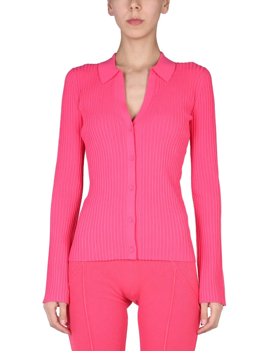 Helmut Lang Polo Long-Sleeved Ribbed-Knit Cardigan