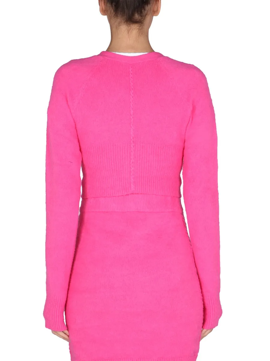 Helmut Lang V-Neck Cropped Knit Cardigan