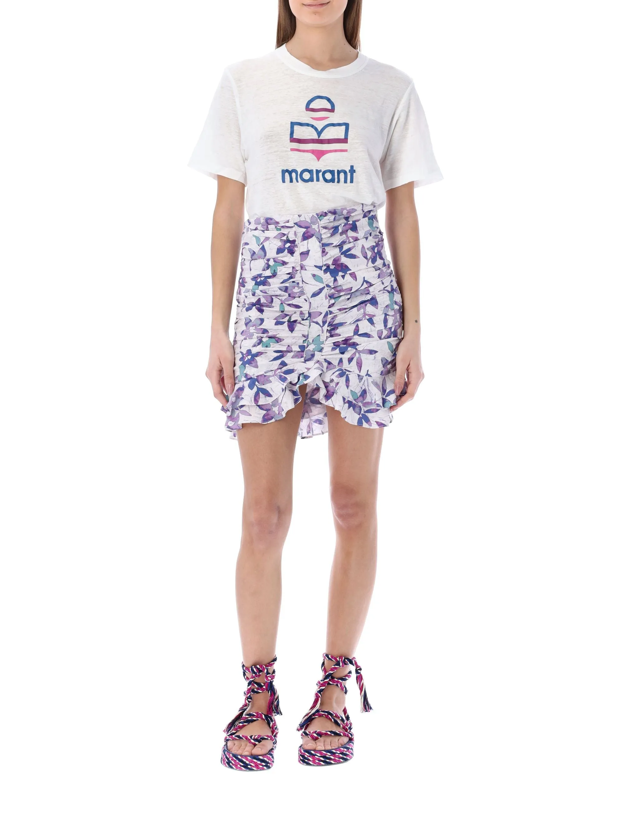 Isabel Marant Allover Floral Print Ruffled Mini Skirt