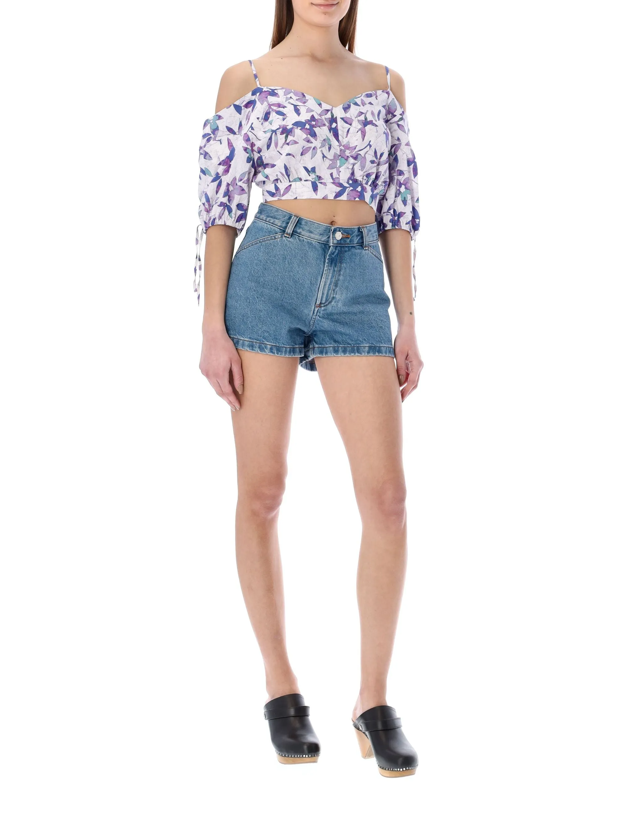 Isabel Marant Lizberit Floral-Printed V-Neck Cropped Top