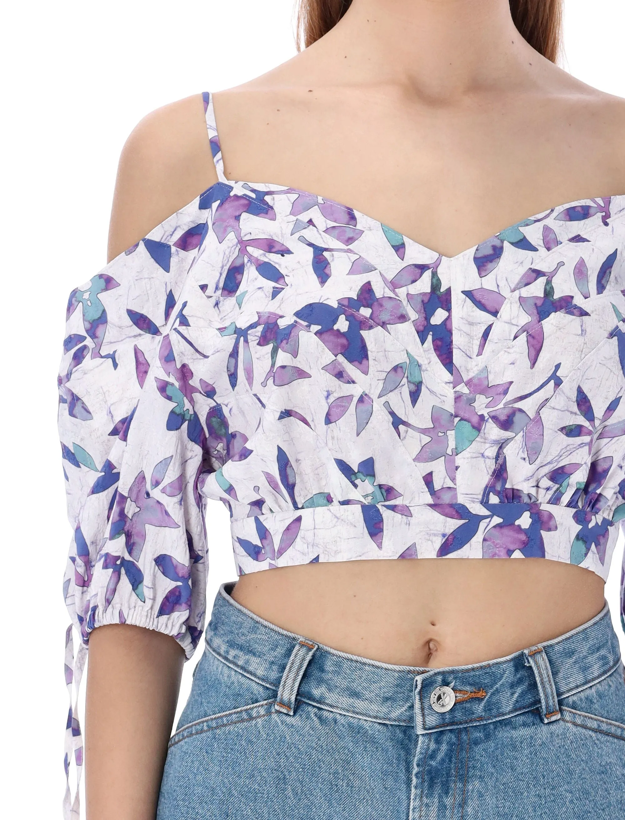 Isabel Marant Lizberit Floral-Printed V-Neck Cropped Top