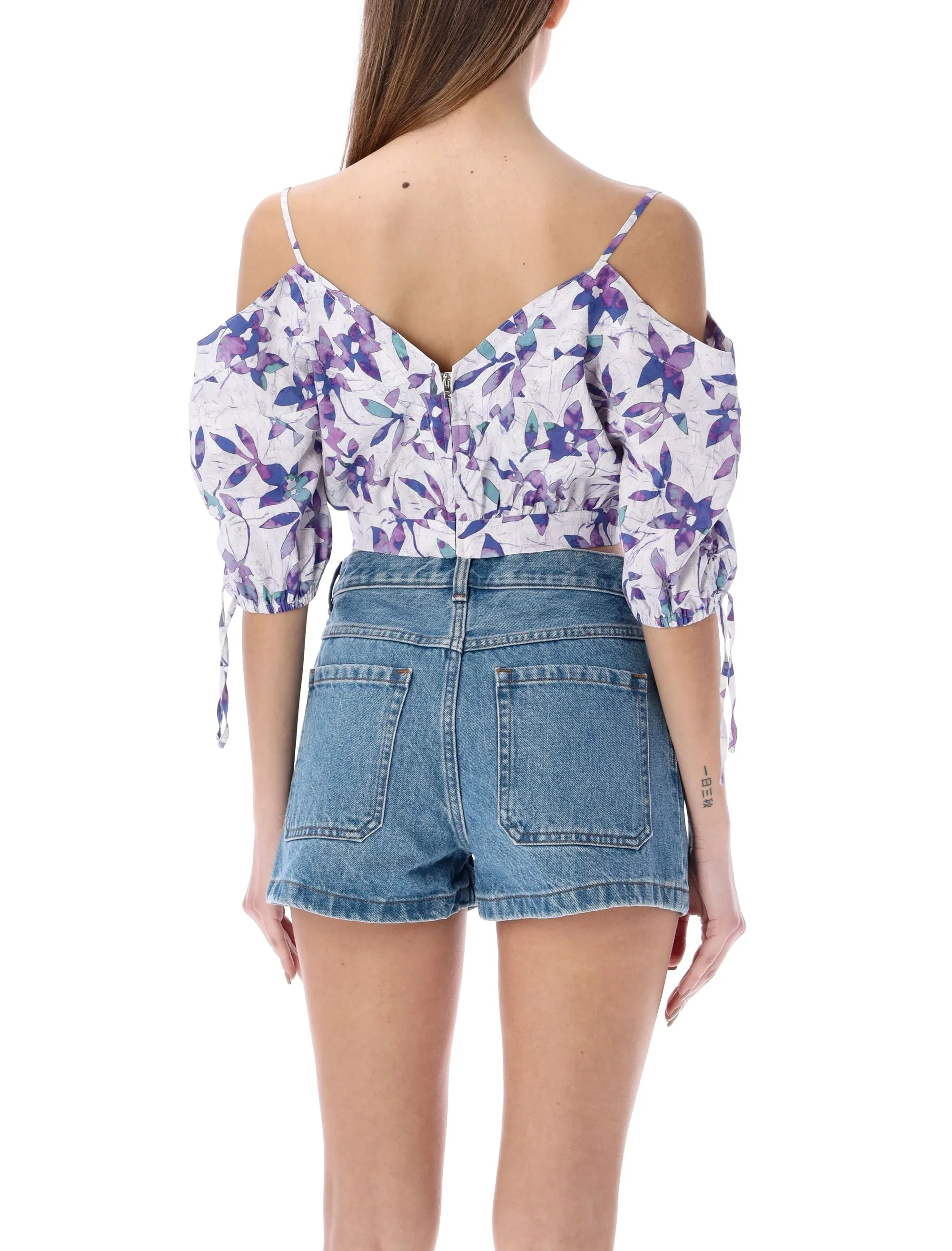Isabel Marant Lizberit Floral-Printed V-Neck Cropped Top