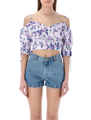 Isabel Marant Lizberit Floral-Printed V-Neck Cropped Top